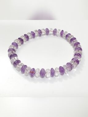 Vtg. Amethyst and Clear Quarts Bead Stretch Bracelet